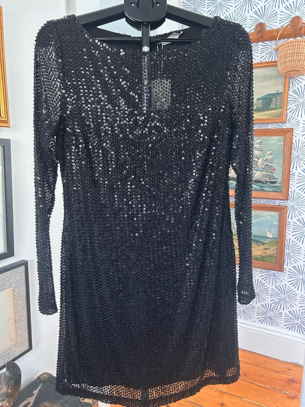 Ramy Brook Black Sequin Long Sleeve Party Dress